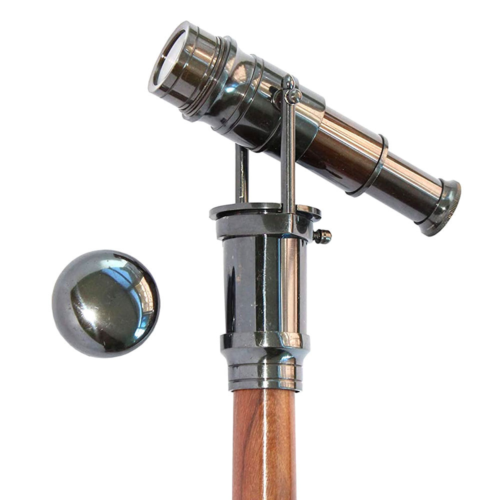 Vintage Style Brass Telescope Handle Walking Cane Victorian Wooden Stick Cane