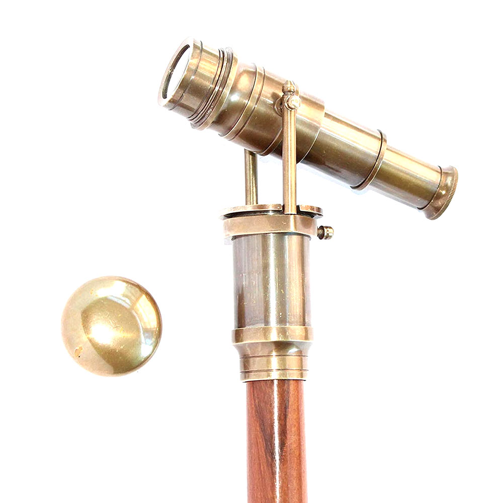 Own Handmade Handcrafted Victorian Steampunk Telescope Brass Head Walking cane