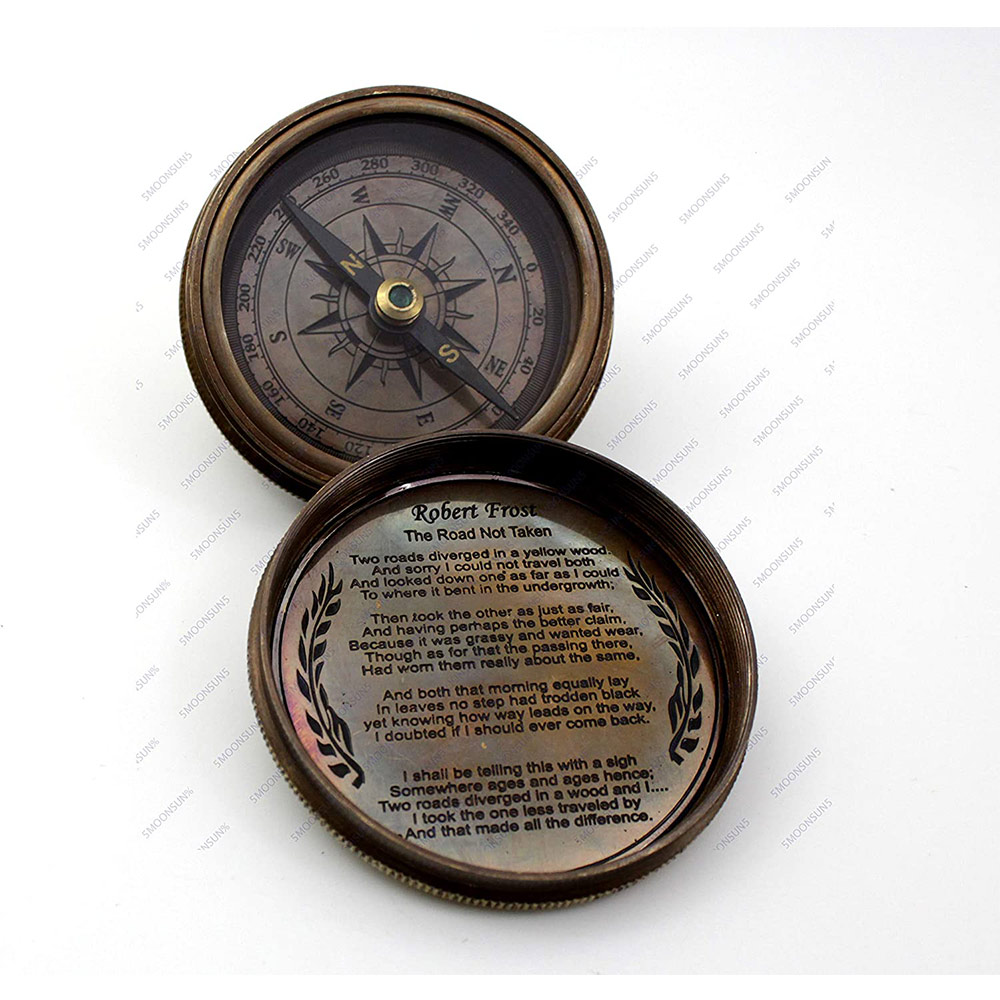 Lot of 2 Pcs Antique Pocket Style Maritime Engraved Brass 1912 Poem Compass 