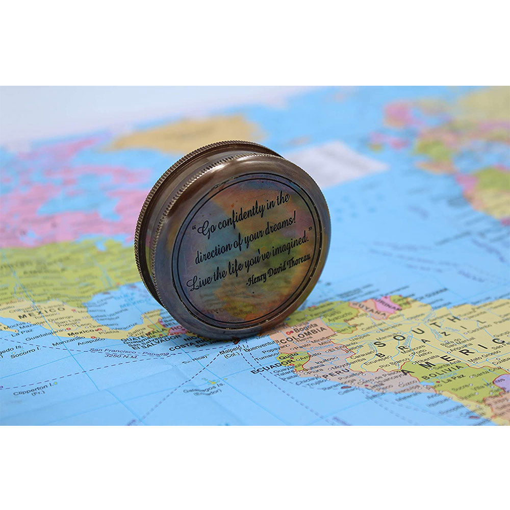 Pocket directional compass  wooden box case go confidently thoreau navigation 