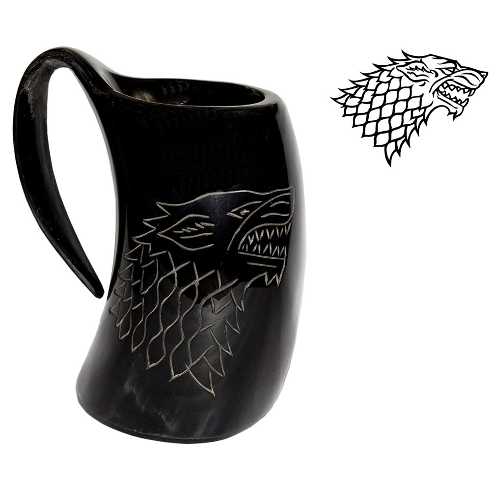 Game OF Thrones Stark Sigil Horn Mug Handmade Wolf Viking Drinking Beer Wine Cup 