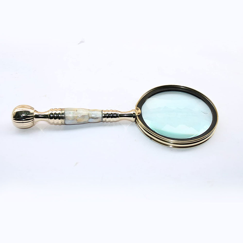 Mother of Pearl Handle Brass Magnifying Glass & Letter Opener Set Desk Magnifier 