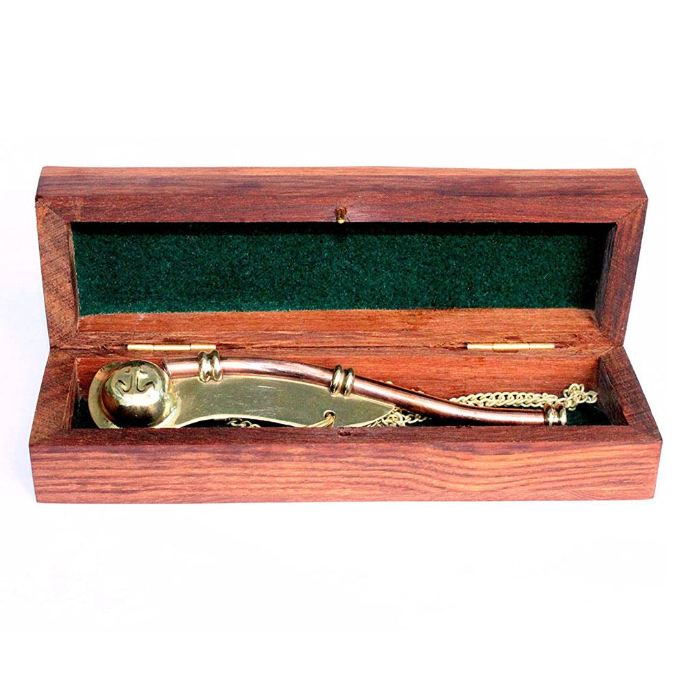 Details about   Nautical 5'' WHISTLE Brass With Antique Leather BOX 