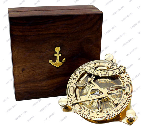 Collectible Handcrafted Wooden Box With Built in Nautical Shiny Brass Compass 