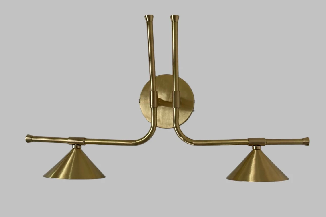 Handmade Raw Brass Dual Light Sconce: Mid Century Modern Picture Light