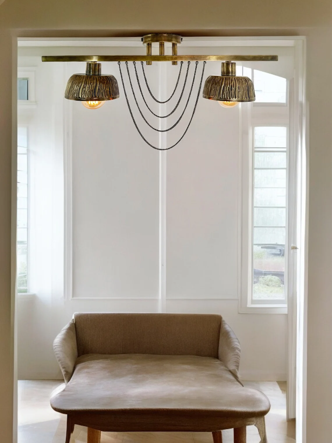 Handmade Raw Brass Flush Mount Light – Mid-Century Modern Style