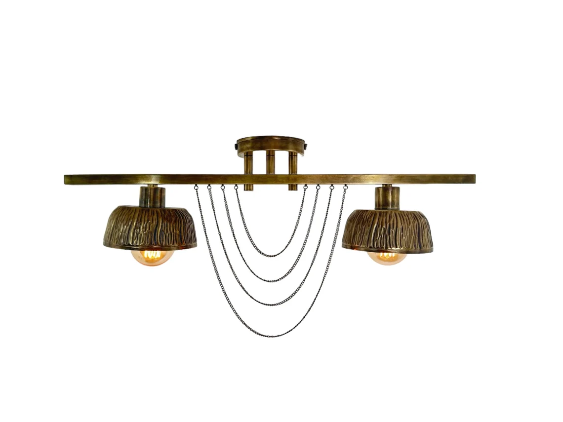 Handmade Raw Brass Flush Mount Light – Mid-Century Modern Style