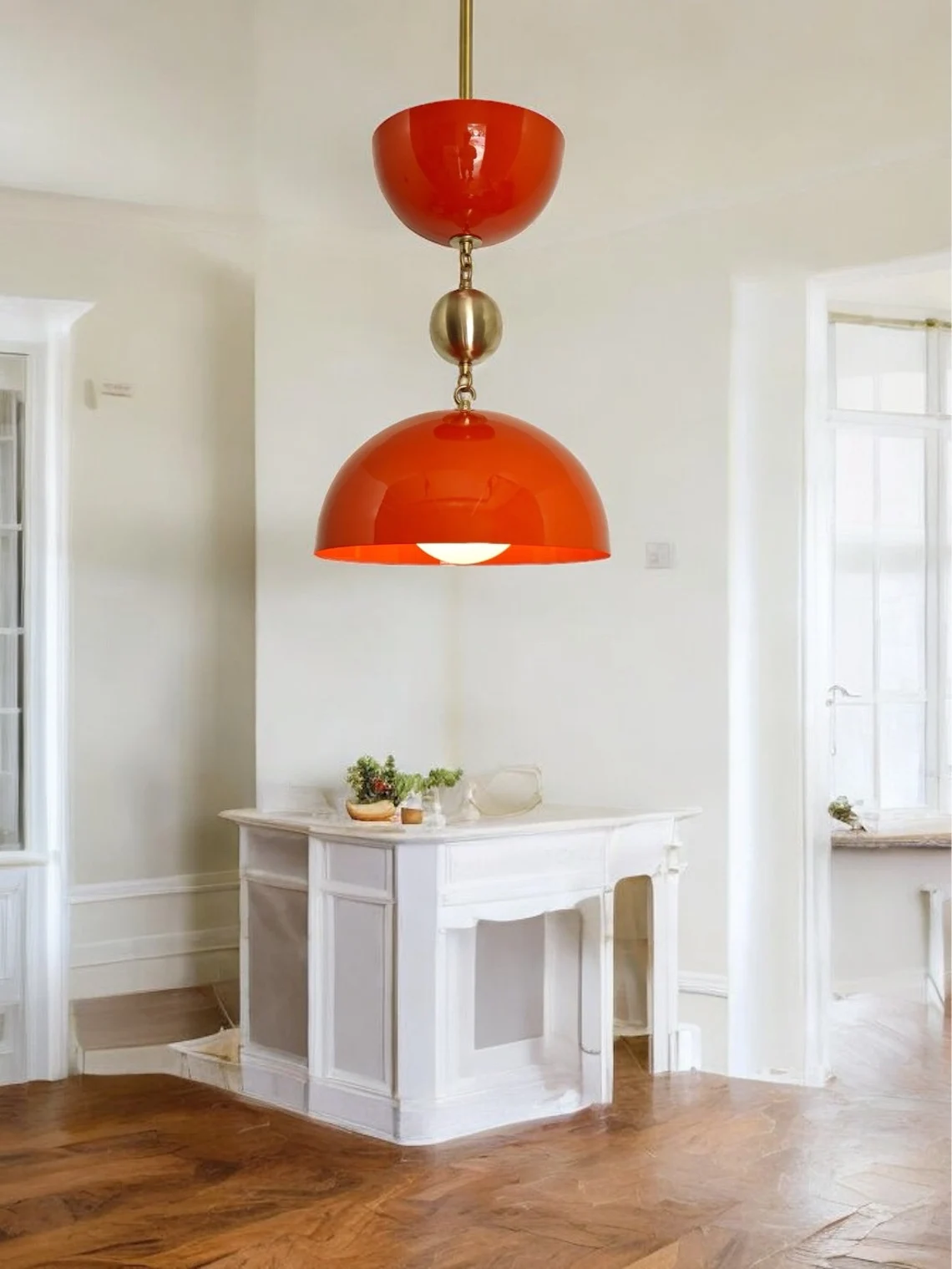 Handcrafted Brass Pendant Light in Orange with Milk Glass Shade – Rustic Home Decor