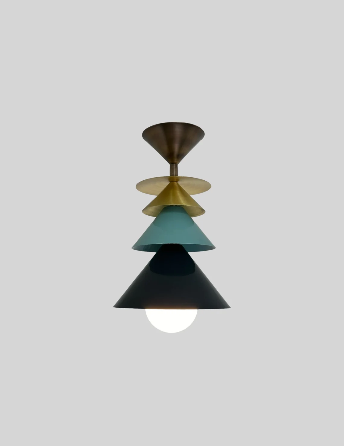 Modern Brass Bell Flush Mount Light Fixture Multicolor Finish with Milk Glass Shade.