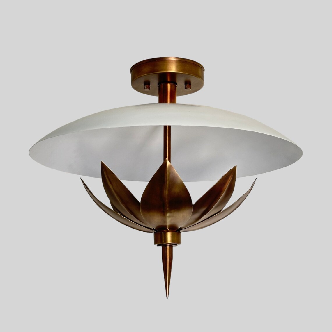 Handmade Brass Flower Flush Mount Light – Antique White Finish