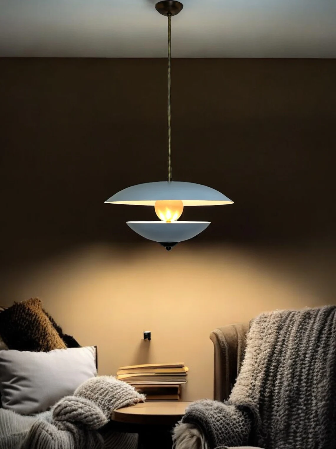 Handmade Pearl Pendant Light: Antique Brass & Matte White Finish