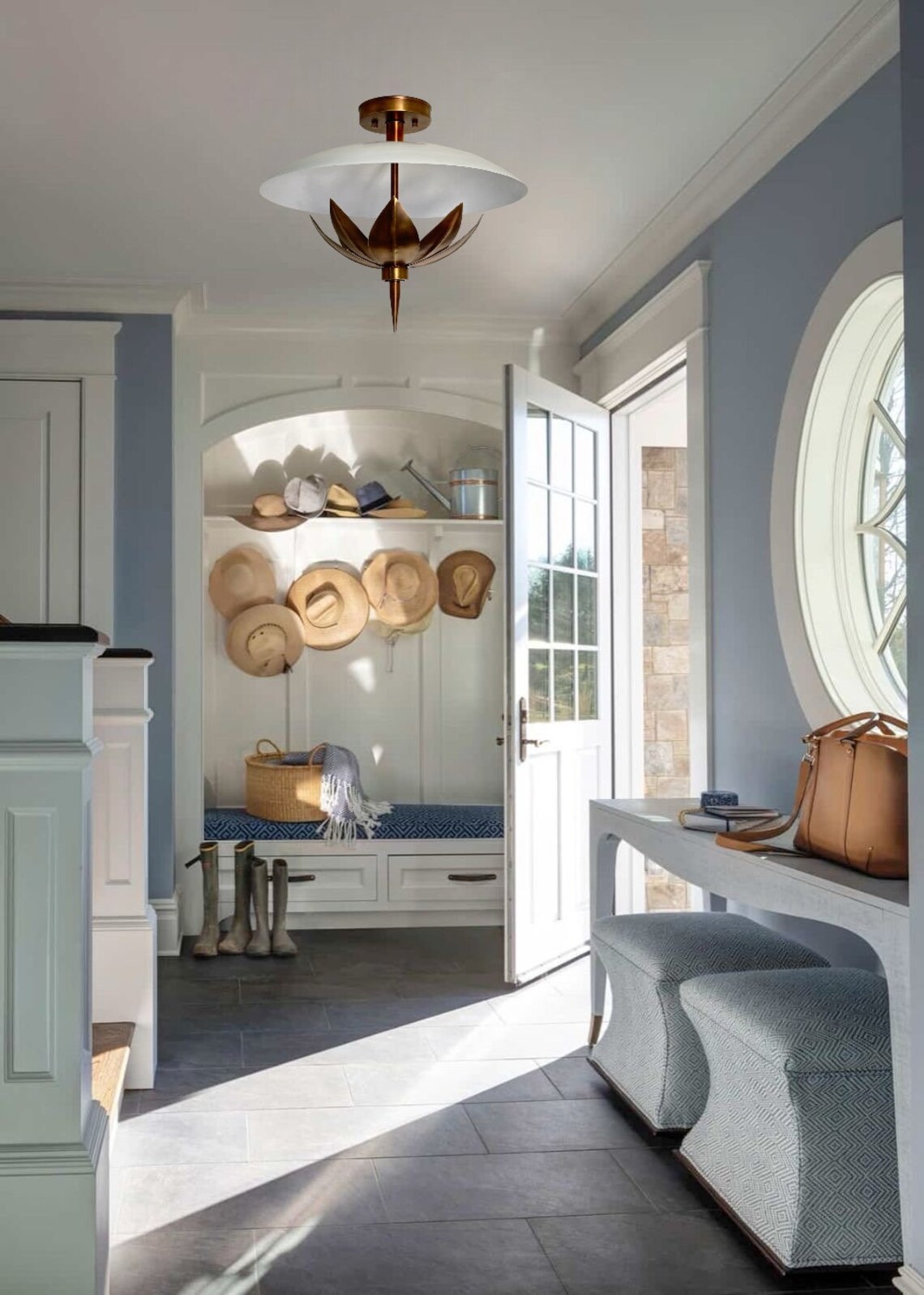 Handmade Brass Flower Flush Mount Light – Antique White Finish