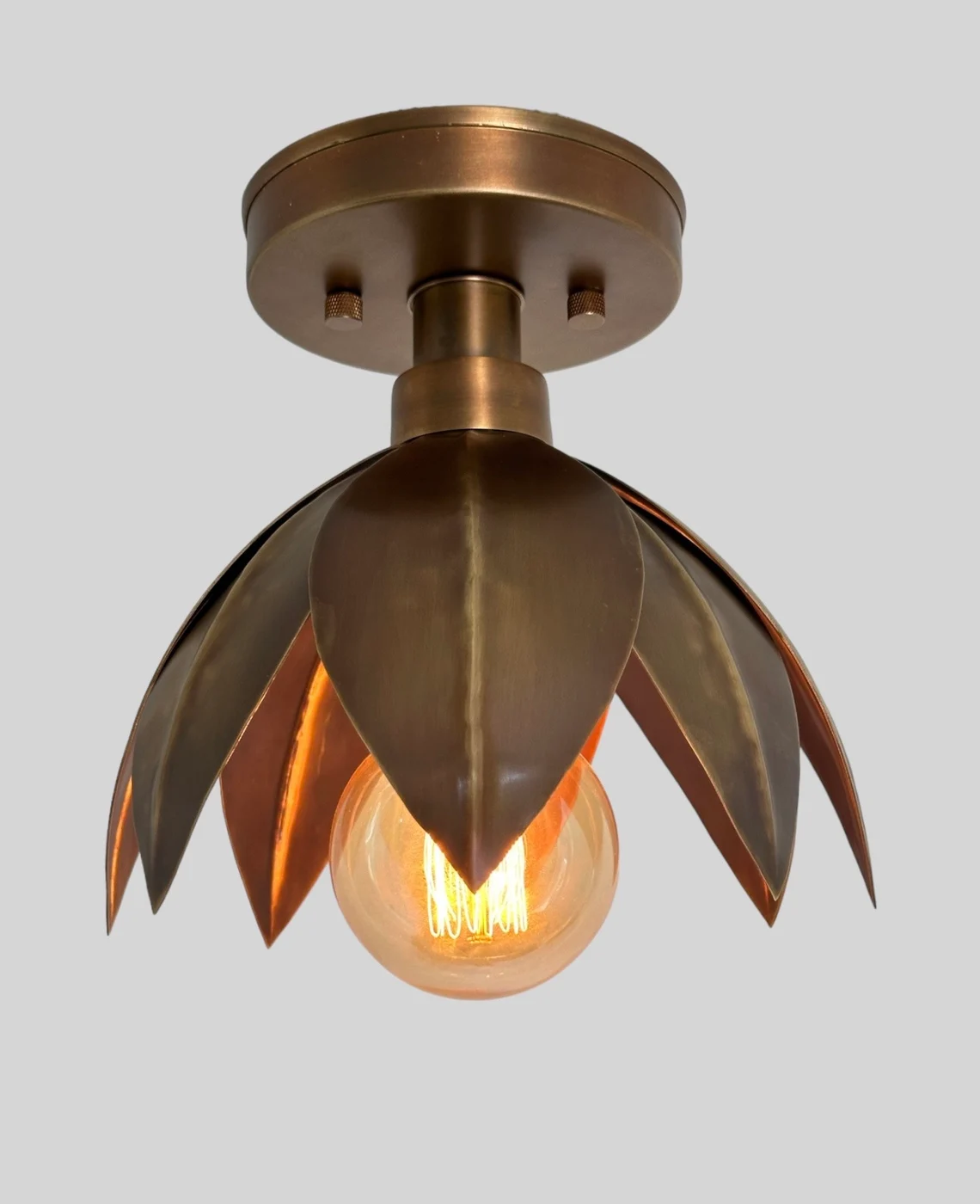 Handcrafted Lotus Brass Flush Mount Lighting Fixture