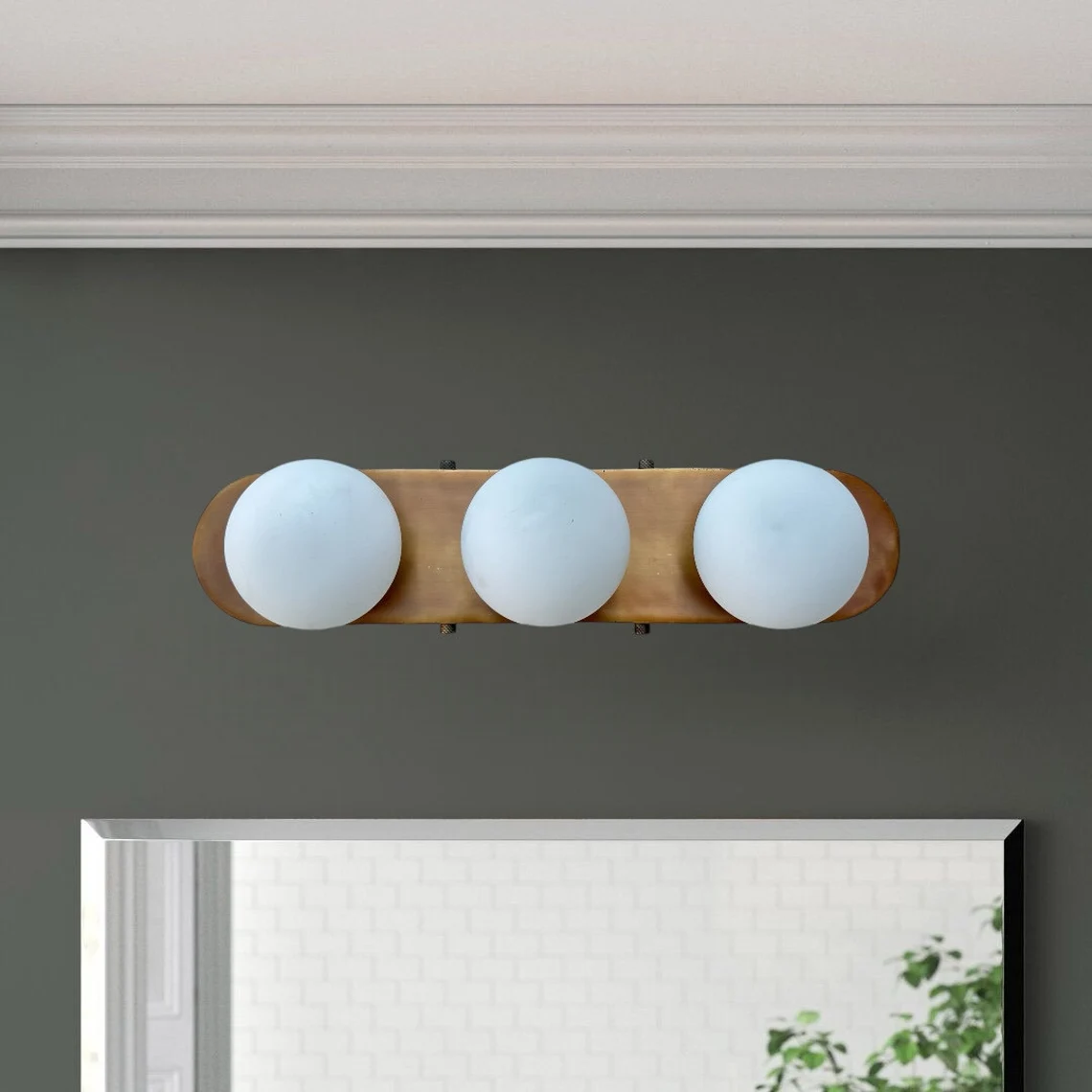 Handmade Brass Wall Sconce: Milk Glass Vanity Light Fixture