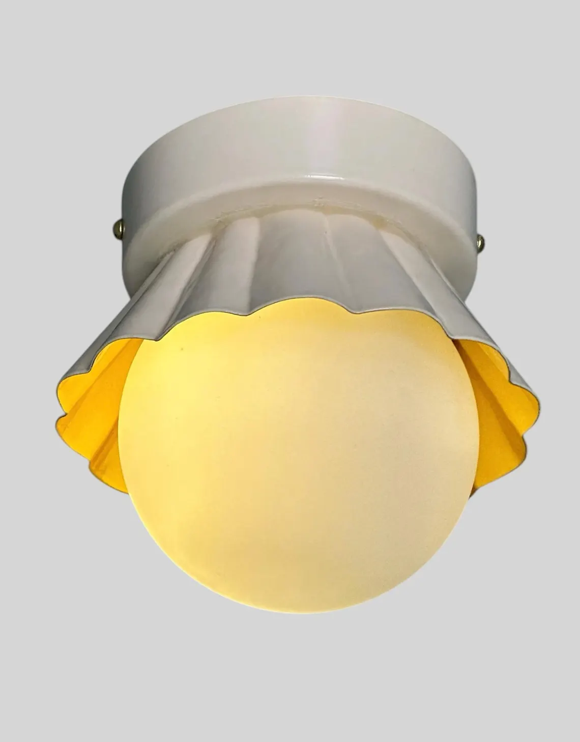 Handmade Milk Glass Flush Mount Lamp: Brushed Brass Vintage Style