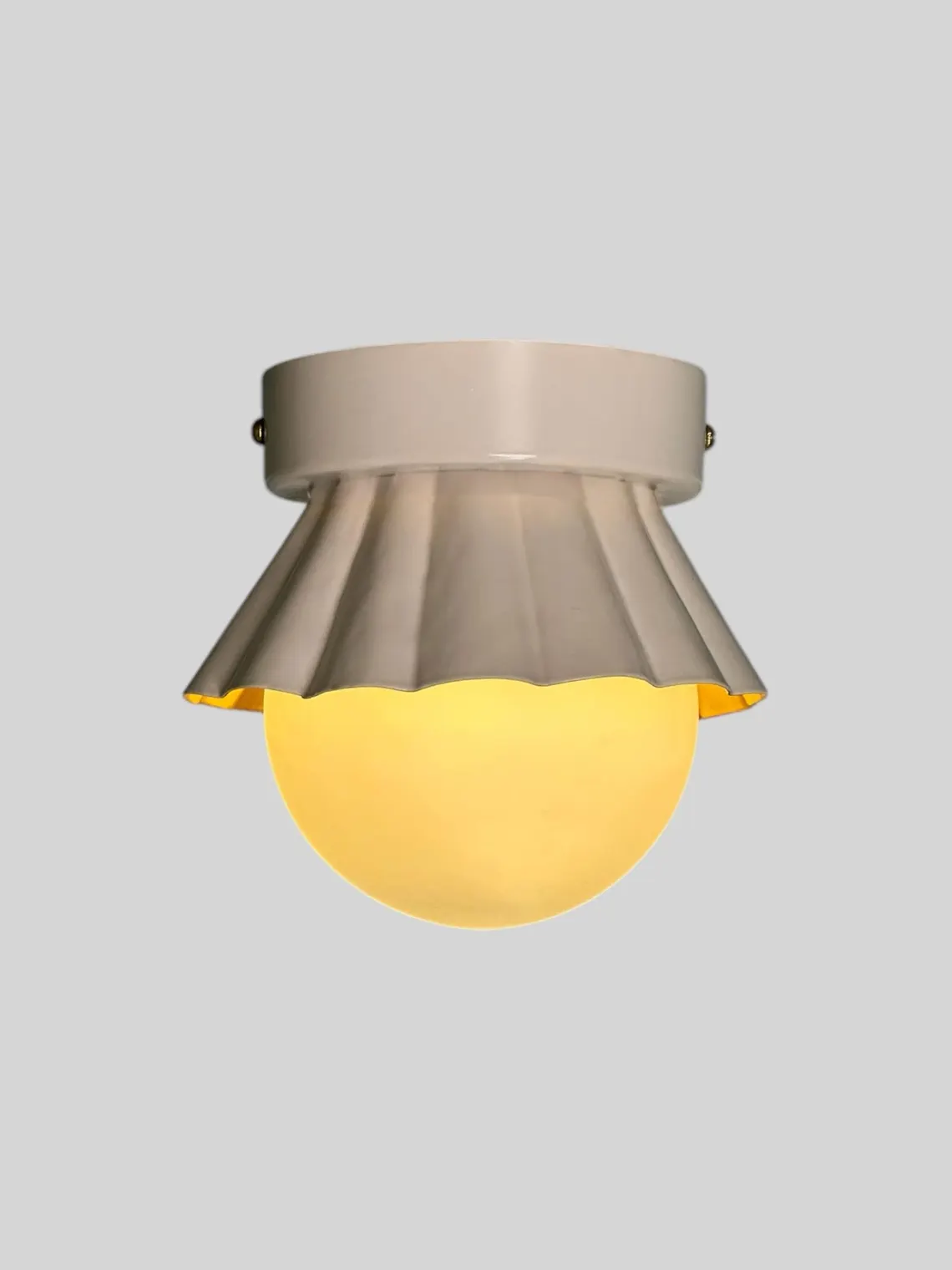 Handmade Milk Glass Flush Mount Lamp: Brushed Brass Vintage Style