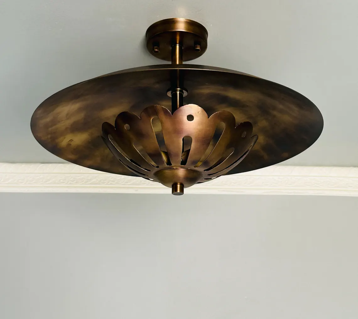 Handmade Brass Flush Mount Lamp: Antique Style Home Decor
