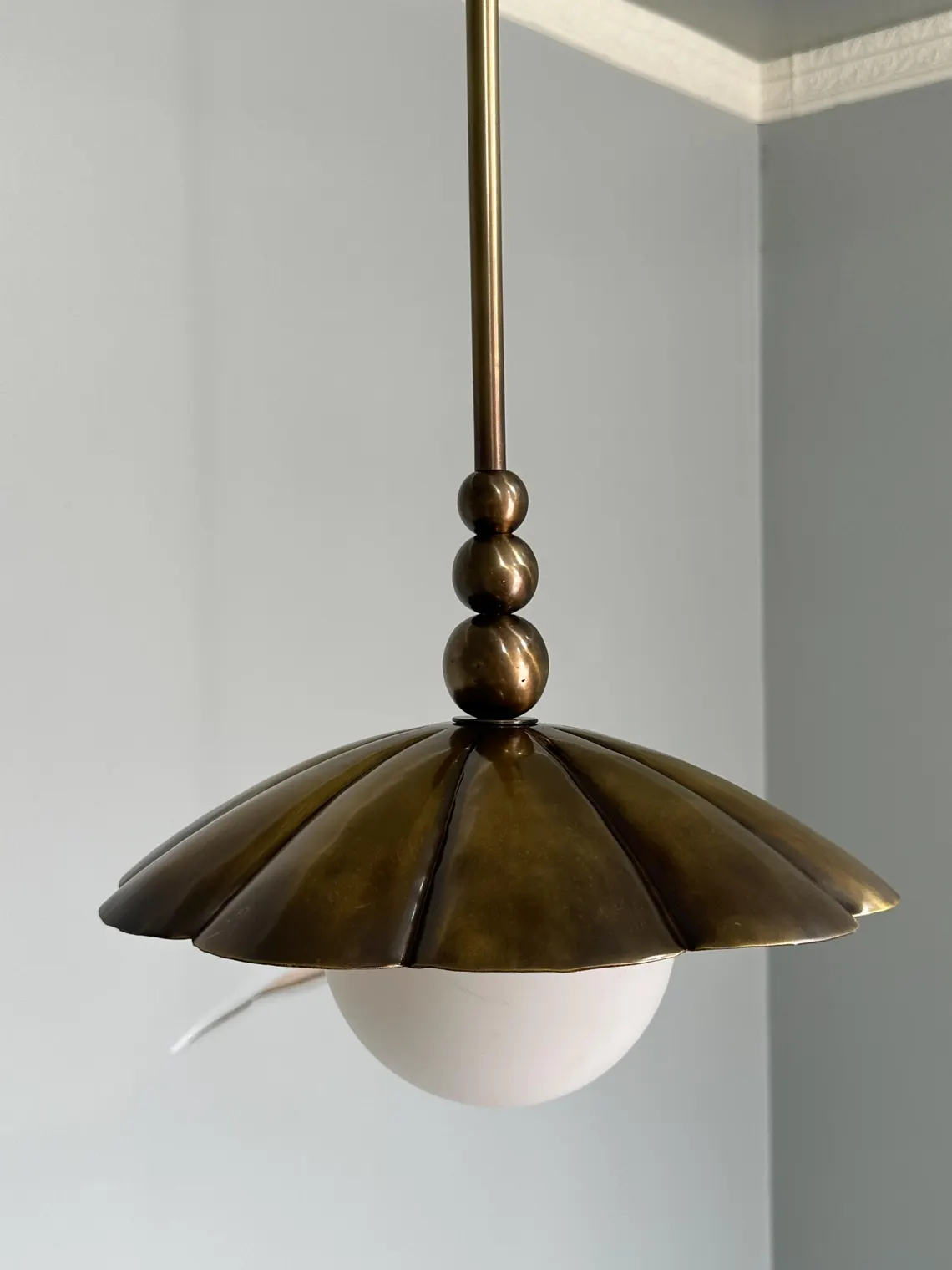 Elegance Handcrafted Brass Pendant Light: Vintage Milk Glass Dome Shade