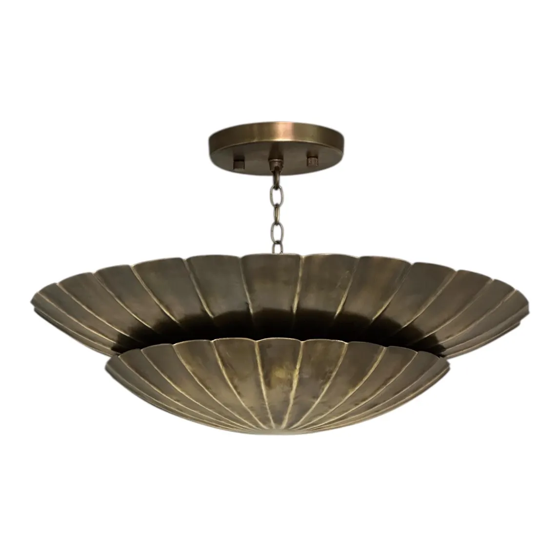 Handcrafted Pure Brass Flush Mount Ceiling Light | Vintage Art Deco Pendant