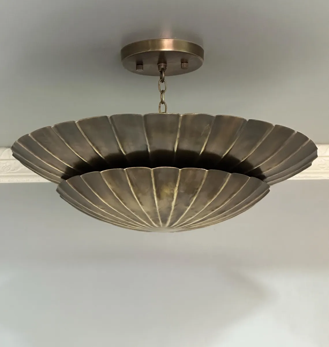 Handcrafted Pure Brass Flush Mount Ceiling Light | Vintage Art Deco Pendant