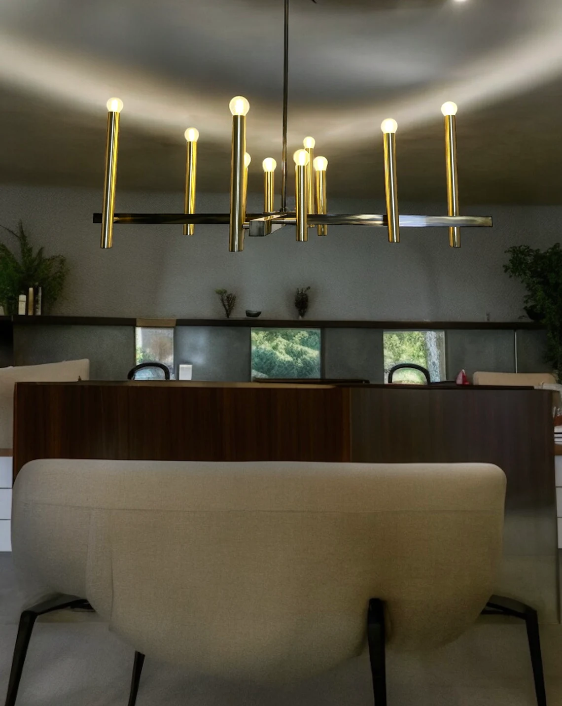 Handmade Raw Brass 10-Light Chandelier: Art Deco Light Fixture