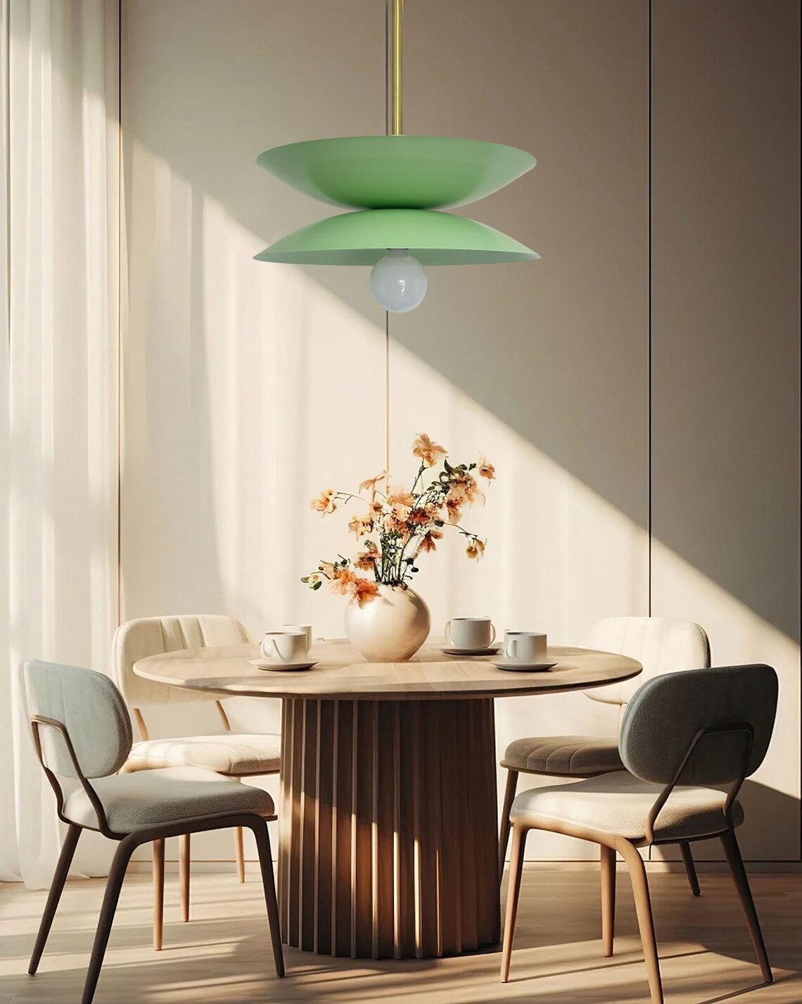 Handcrafted Brass Chandelier with Mint Matte Shade