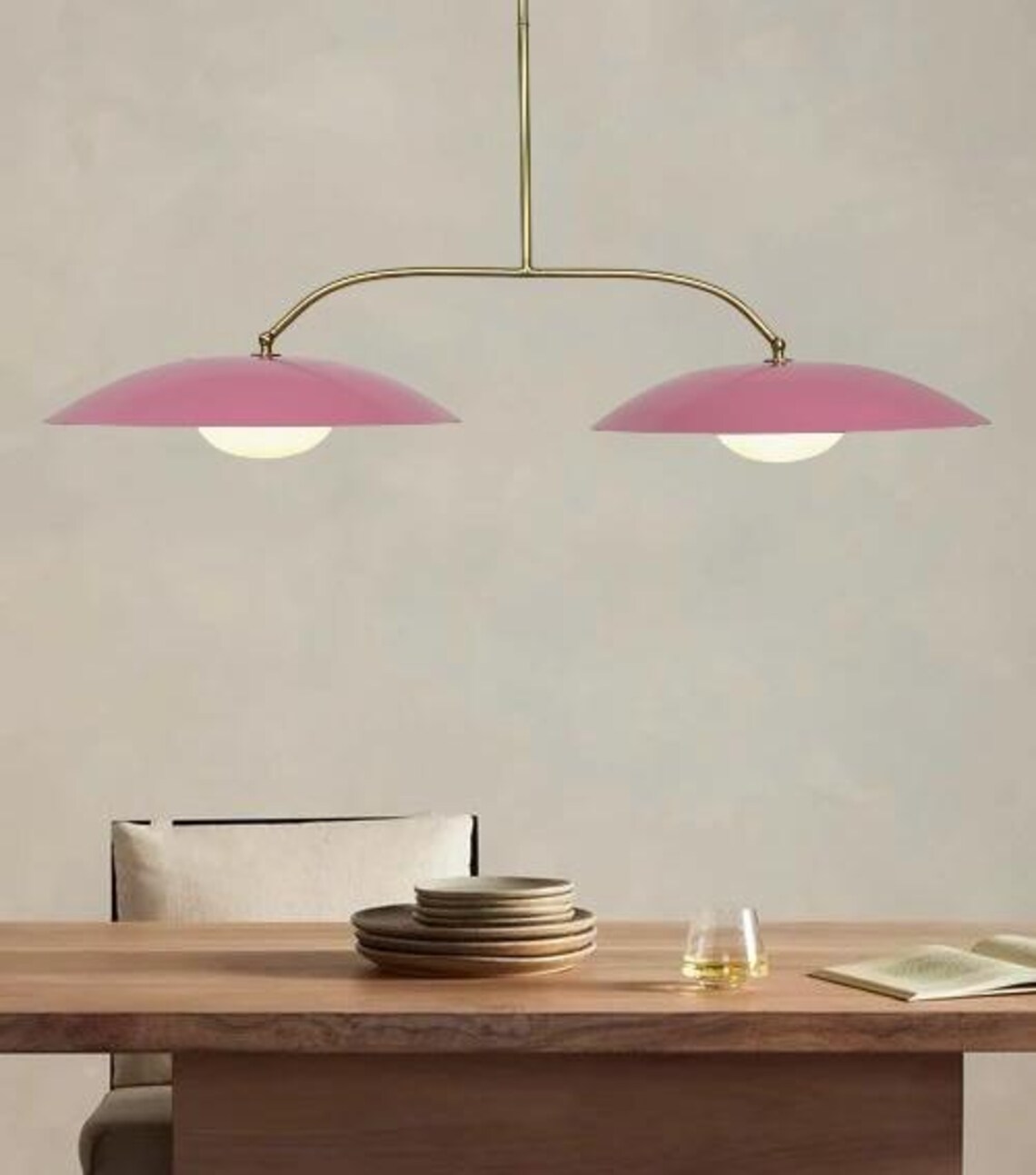 Handmade Pink Brass Dual Light Chandelier: Boho Home Lighting