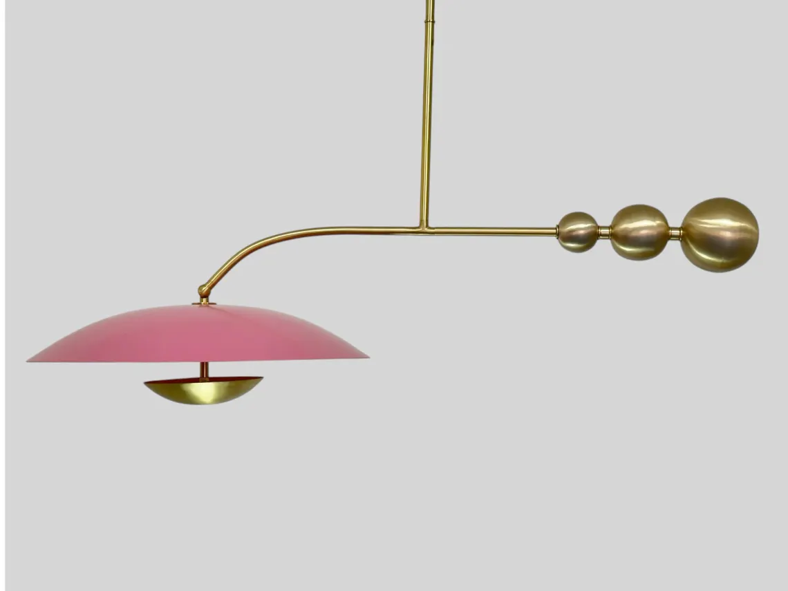 Handmade Doll Pink Brass Chandelier – Mid-Century Modern Lighting