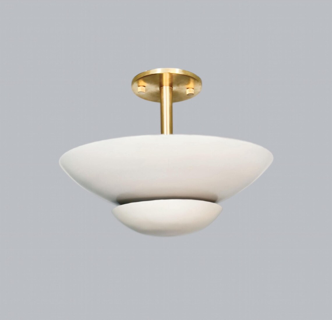 Handcrafted Cream Flush Mount Lamp: Brass & Metal, Low Ceiling Lighting