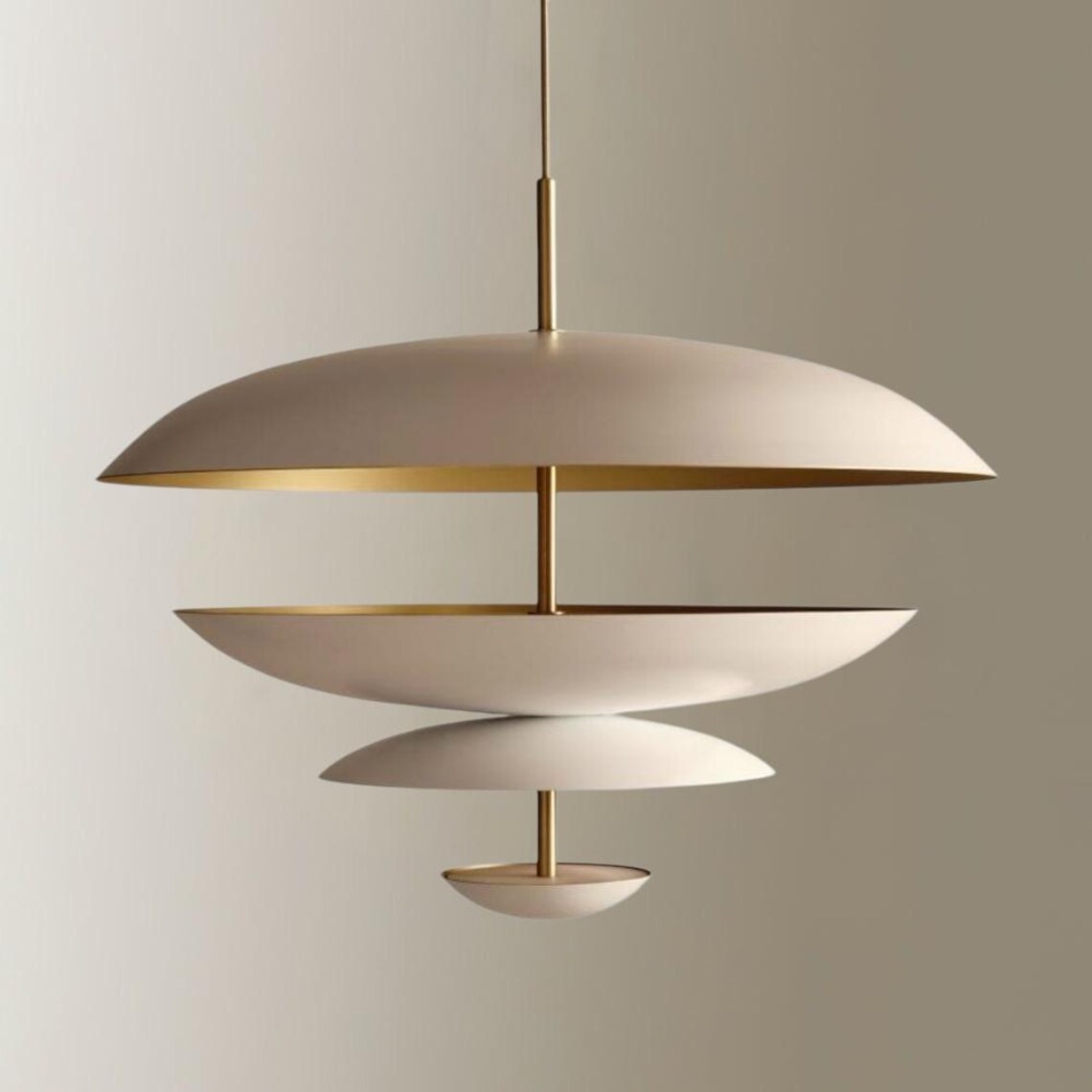 Handcrafted Brass Chandelier, Modern Cream Pendant Light – 15 inch