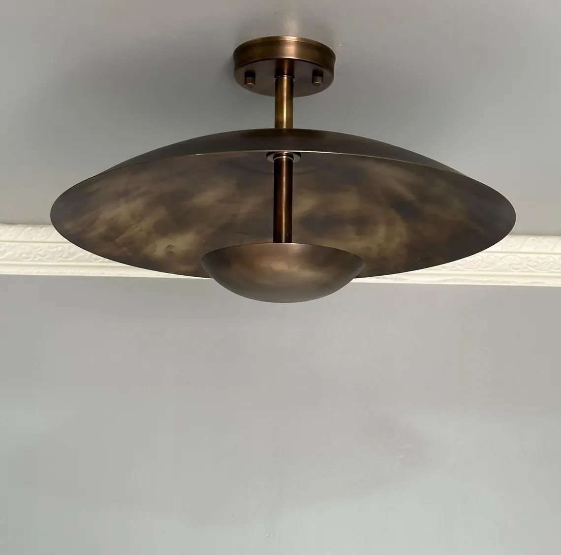 Antique Brass Flush Mount Light: Handmade Pure Brass Uplighter