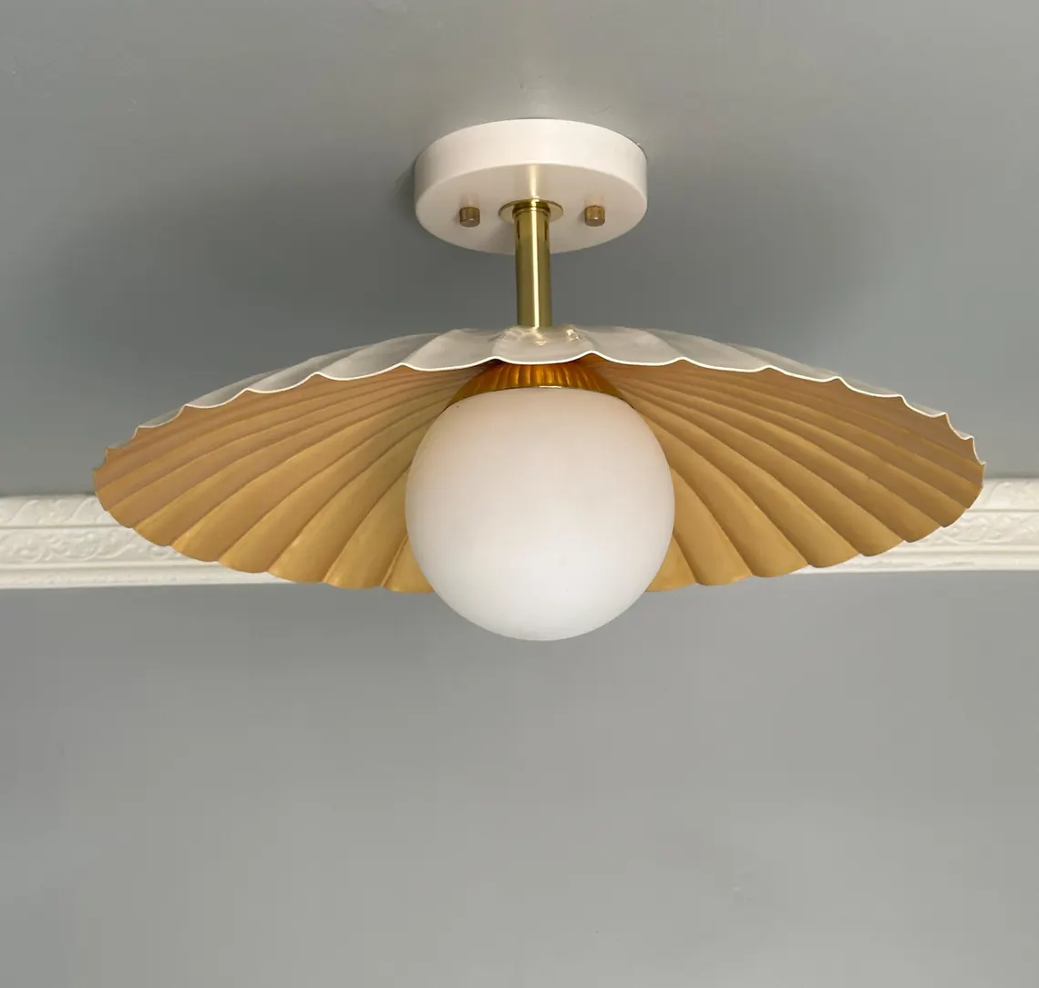 Cream Brass Flush Mount Ceiling Lamp: Handmade Contemporary Lighting
