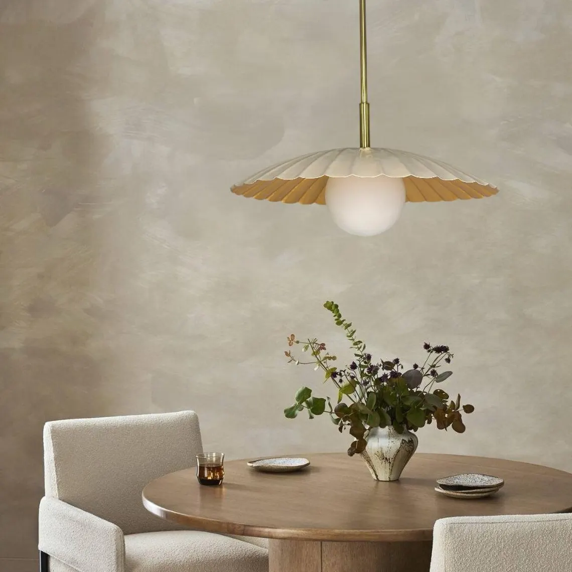 Cream & Polished Brass Pendant Lamp: Modern Milk Glass Hanging Lighting