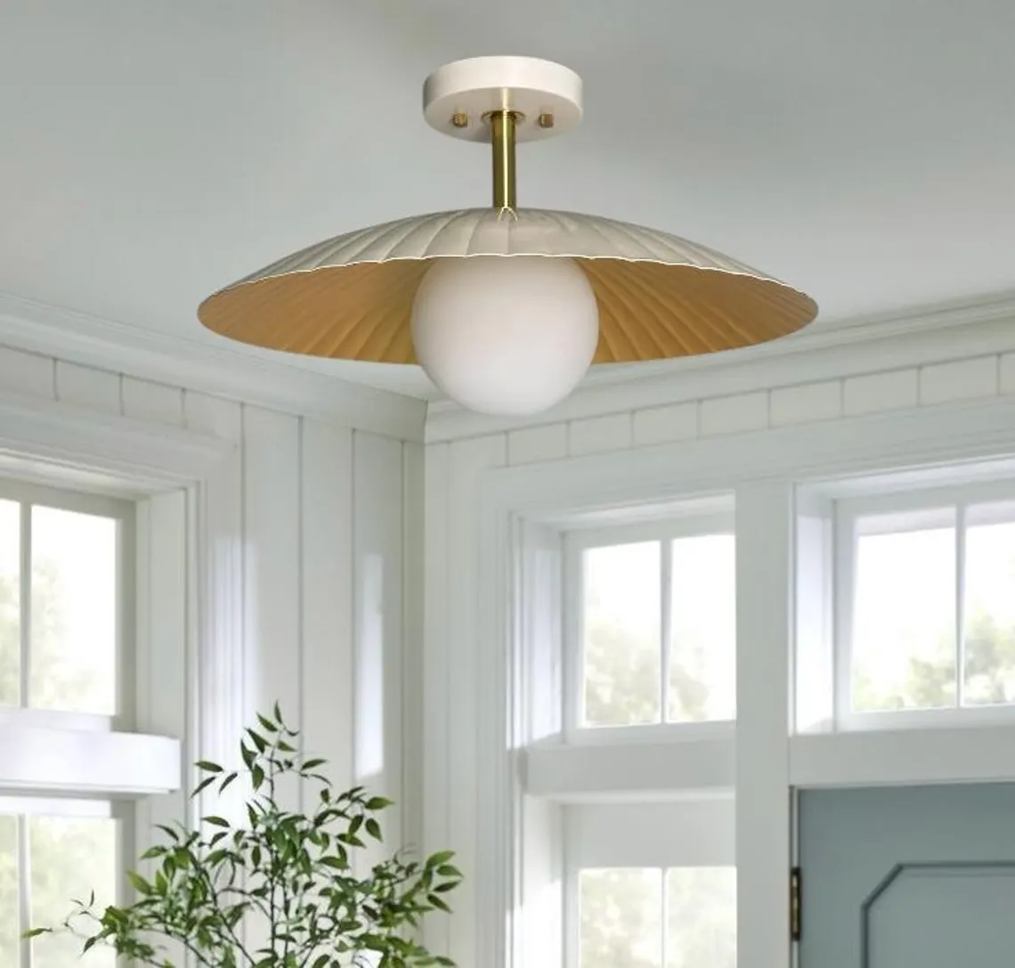 Flower Shaped Brass Flush Mount Lamp – Cream Contemporary Lighting