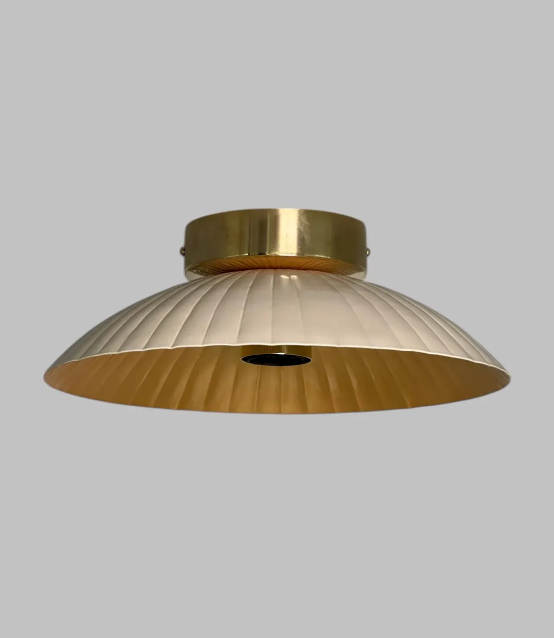 Cream Metal Flush Mount Ceiling Light – Brass Accents – Handmade Design Light