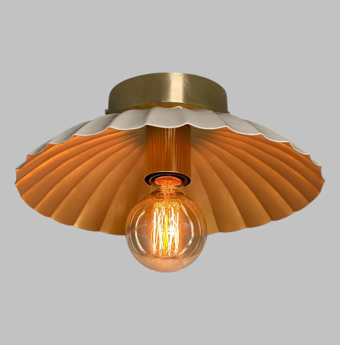 Handmade Cream Metal Flush Mount Ceiling Light – Brass Accents, E26 Socket Lamp