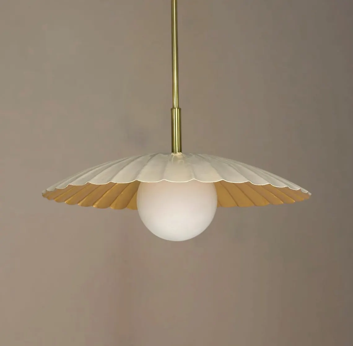 Cream & Polished Brass Pendant Lamp: Modern Milk Glass Hanging Lighting