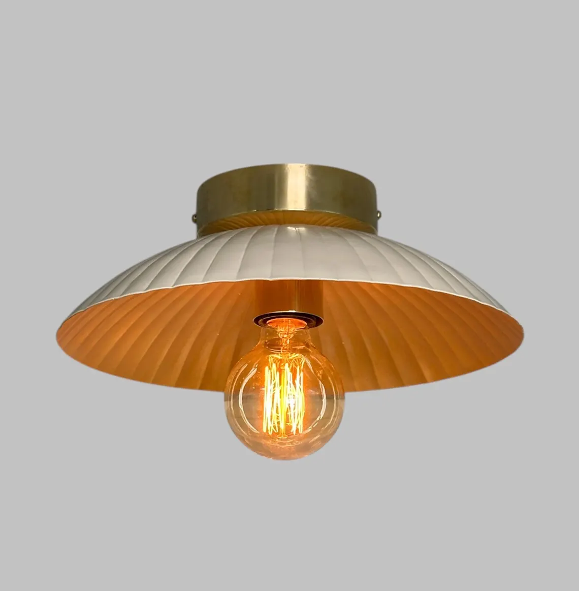 Cream Metal Flush Mount Ceiling Light – Brass Accents – Handmade Design Light