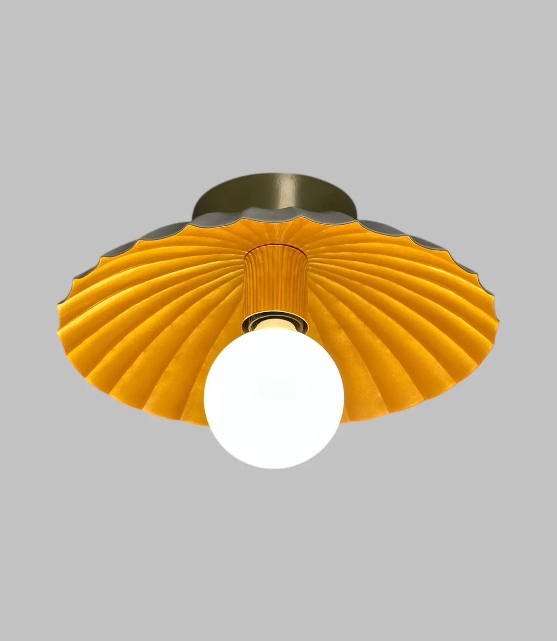Handmade Cream Metal Flush Mount Ceiling Light – Brass Accents, E26 Socket Lamp