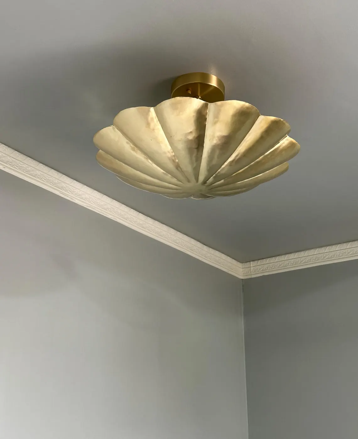 Handmade Brass Scalloped Flush Mount Ceiling Light – Mid-Century Modern Lighting