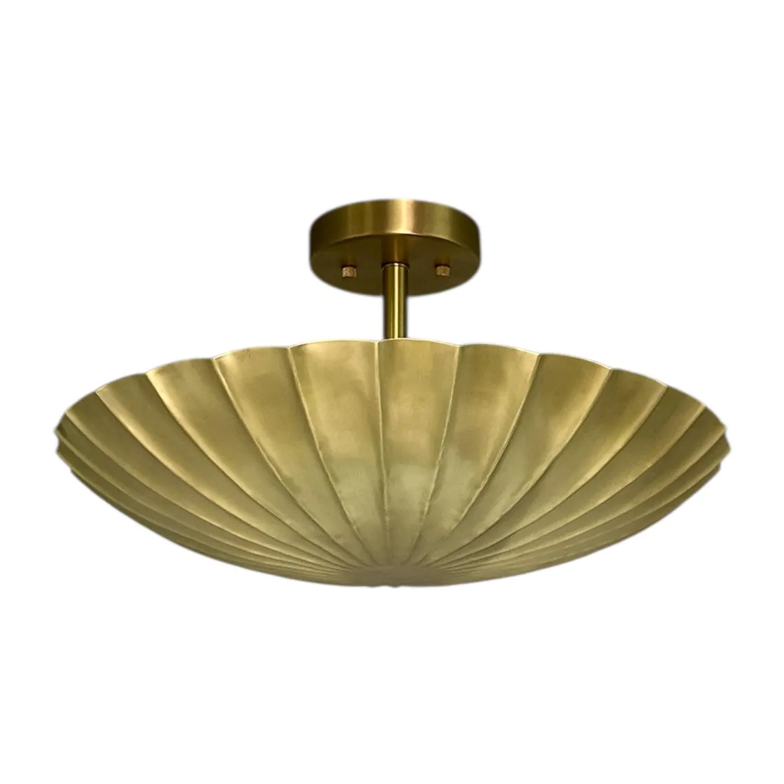 Handmade Scalloped Brass Flush Mount Ceiling Light – Modern Art Deco Lighting