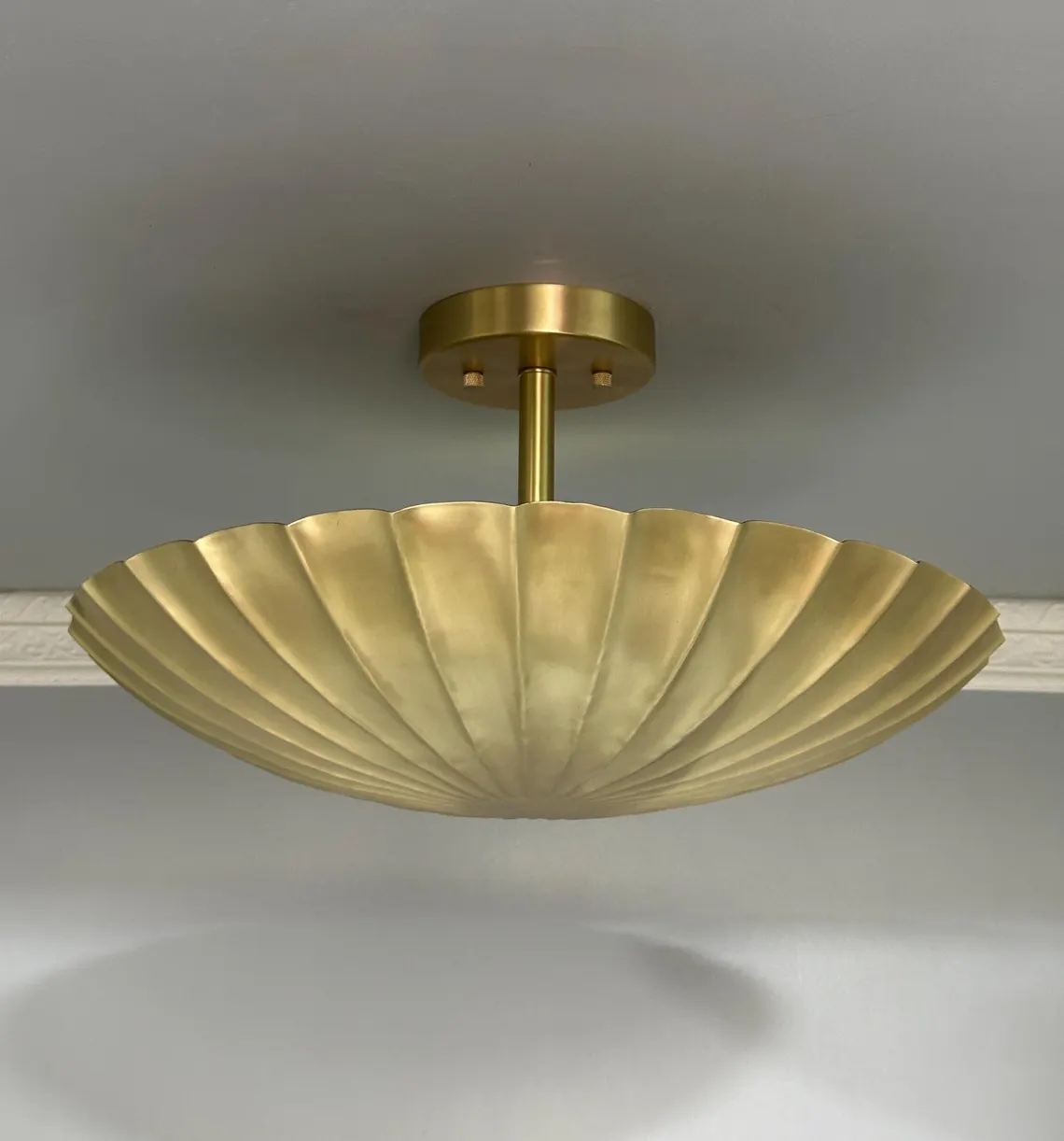 Handmade Scalloped Brass Flush Mount Ceiling Light – Modern Art Deco Lighting