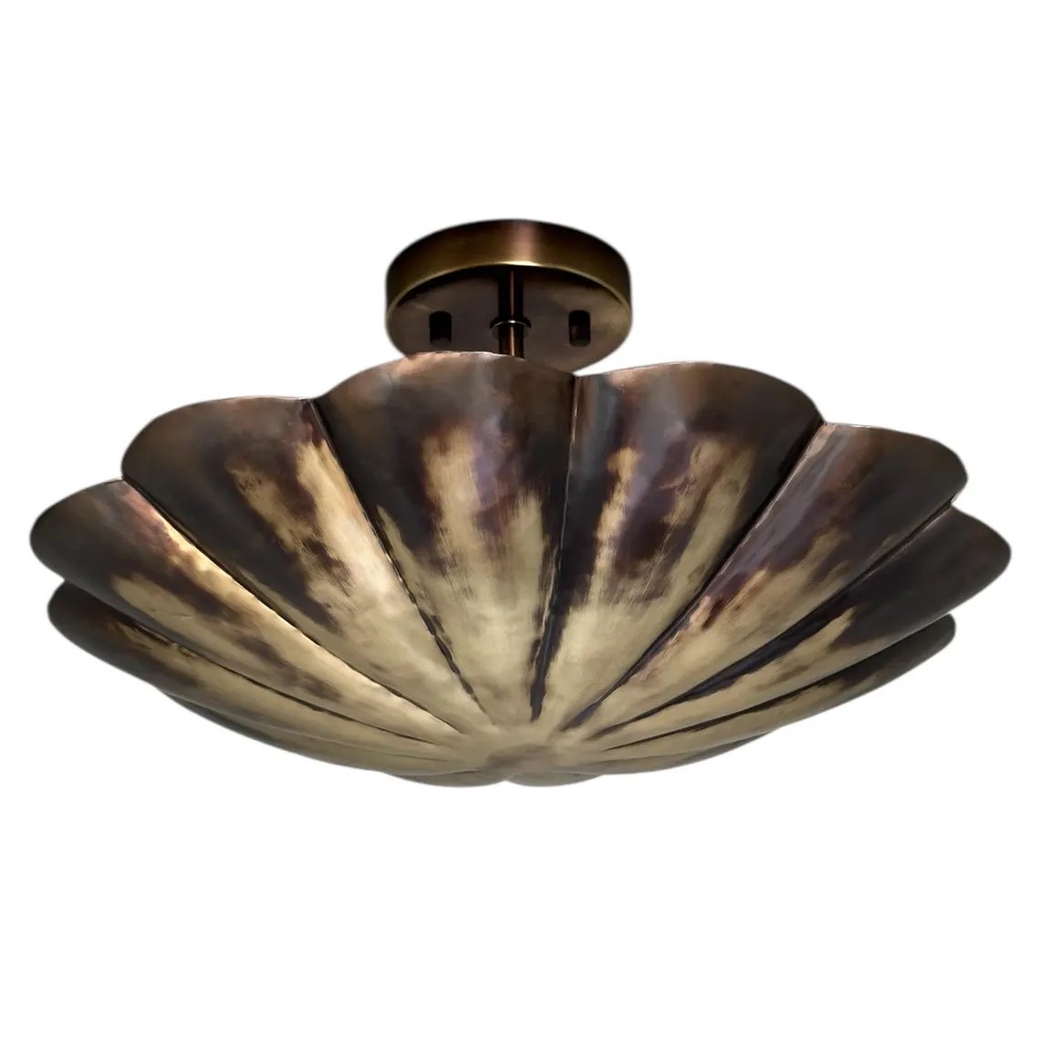 Handcrafted Black Brass Flush Mount Ceiling Light: Vintage Artisan Fixture Light