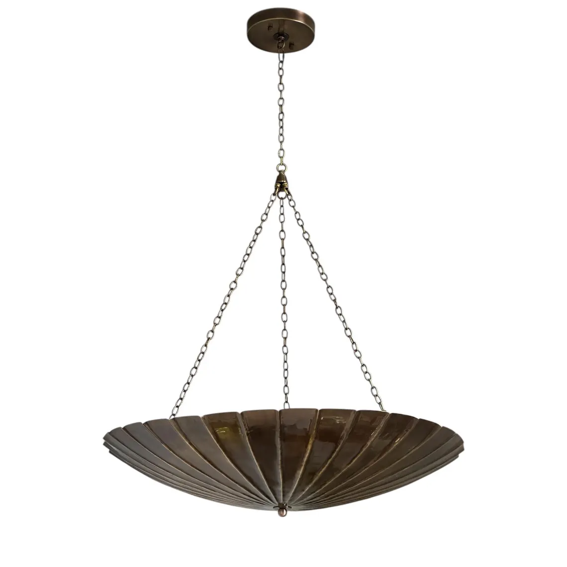 Large Brass Chandelier Pendant Light – Scalloped Bowl Hanging Fixture – Vintage Inspired Chain Light