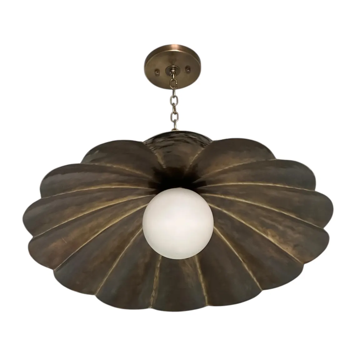 Vintage-Inspired Brass Flush Mount Ceiling Light with Adjustable Chain and Milk Glass Globe