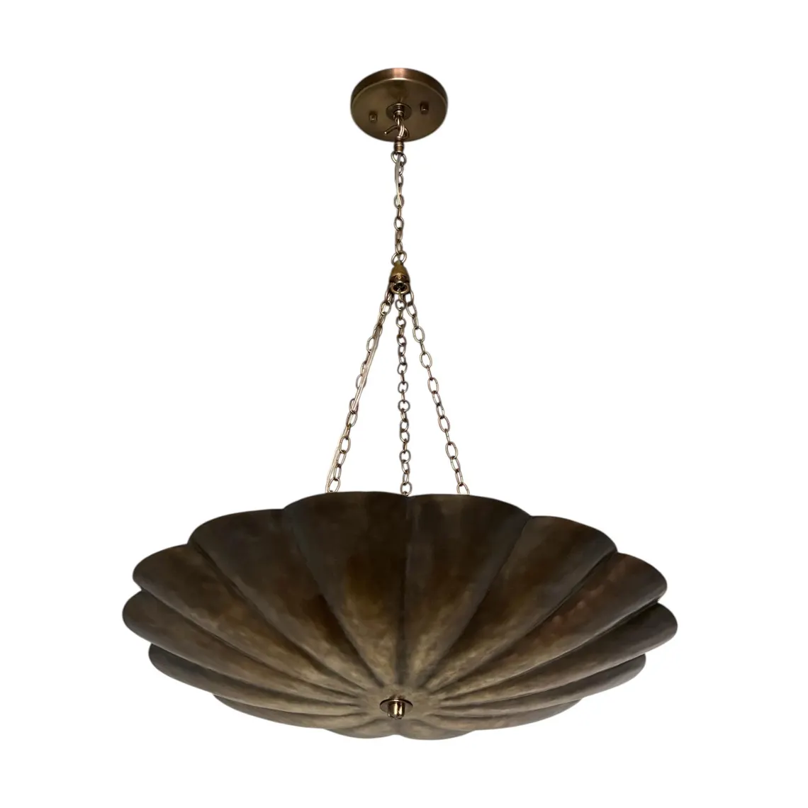 Brass Chandelier Pendant Light – Scalloped Bowl Hanging Fixture – Vintage Inspired Chain Light