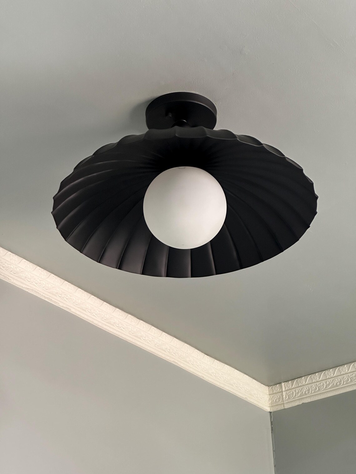 Handcrafted Brass Flush Mount Ceiling Light: Frosted Globe, Mid-Century Style Lamp