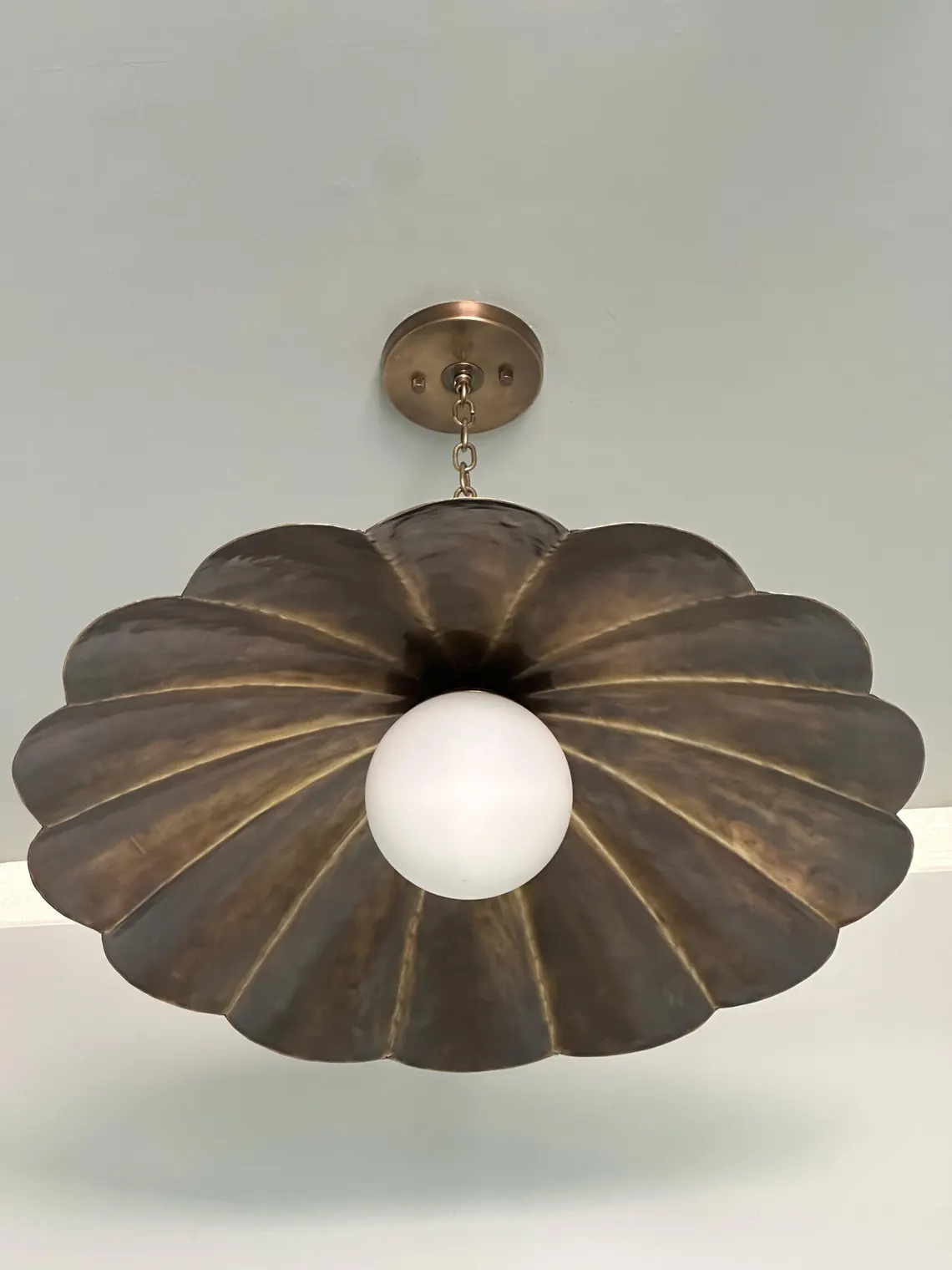 Vintage-Inspired Brass Flush Mount Ceiling Light with Adjustable Chain and Milk Glass Globe