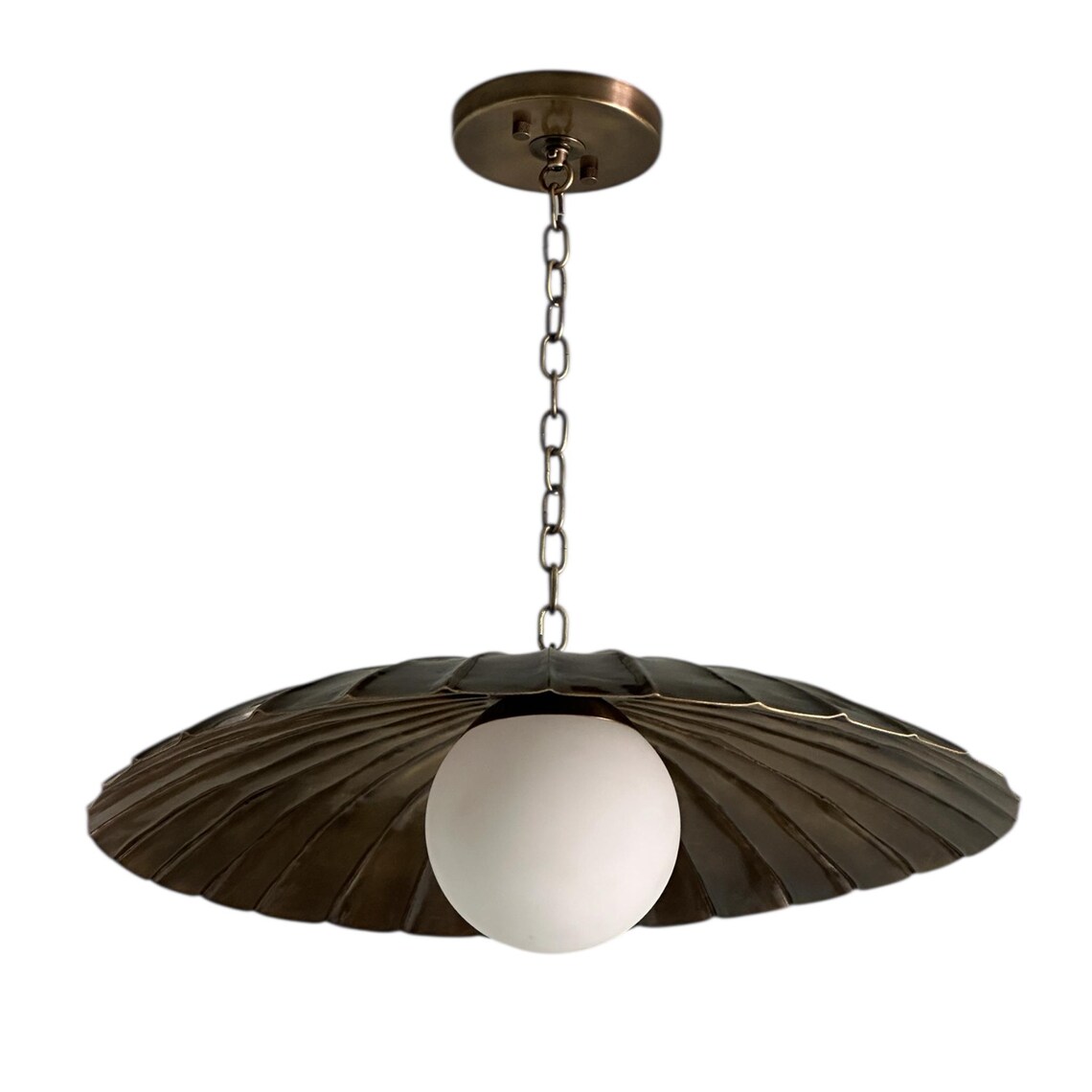 Brass Flush Mount Ceiling Light with Adjustable Chain and Milk Glass Globe