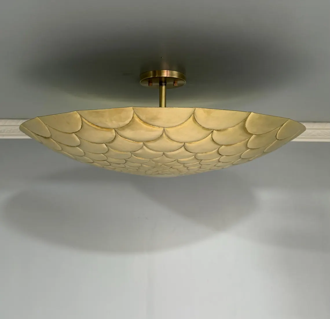 Brass Flush Mount Ceiling Light | Gold Scalloped Fish Scale Style Fixture
